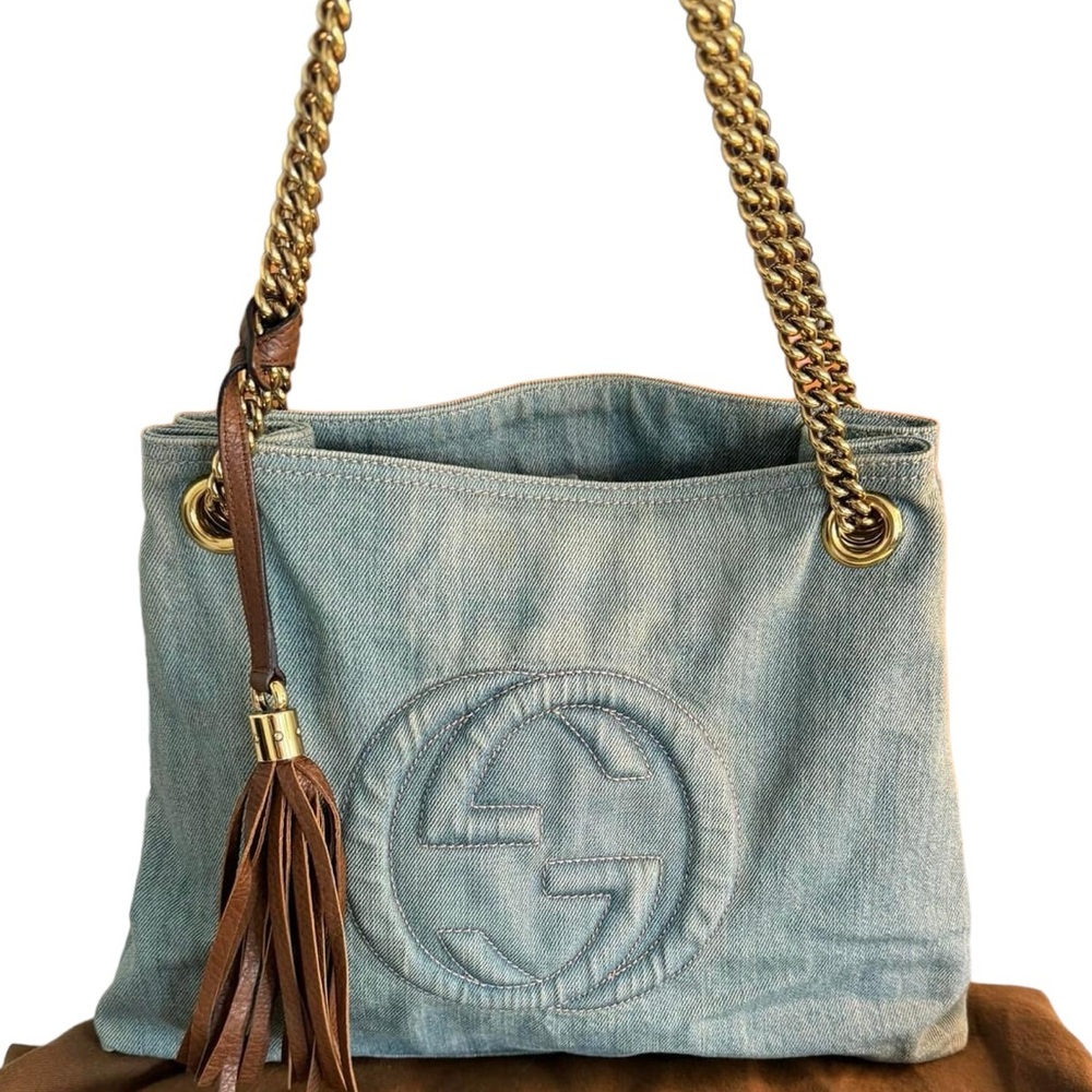 GUCCI Medium SoHo Chain Tote Denim